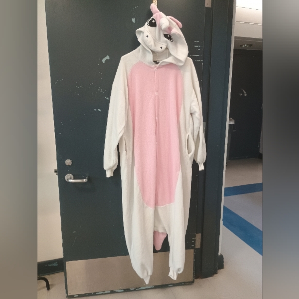 Silver Lilly Older Kids Large Unicorn Onsie Pajamas Costume - Pink and White - Picture 2 of 12
